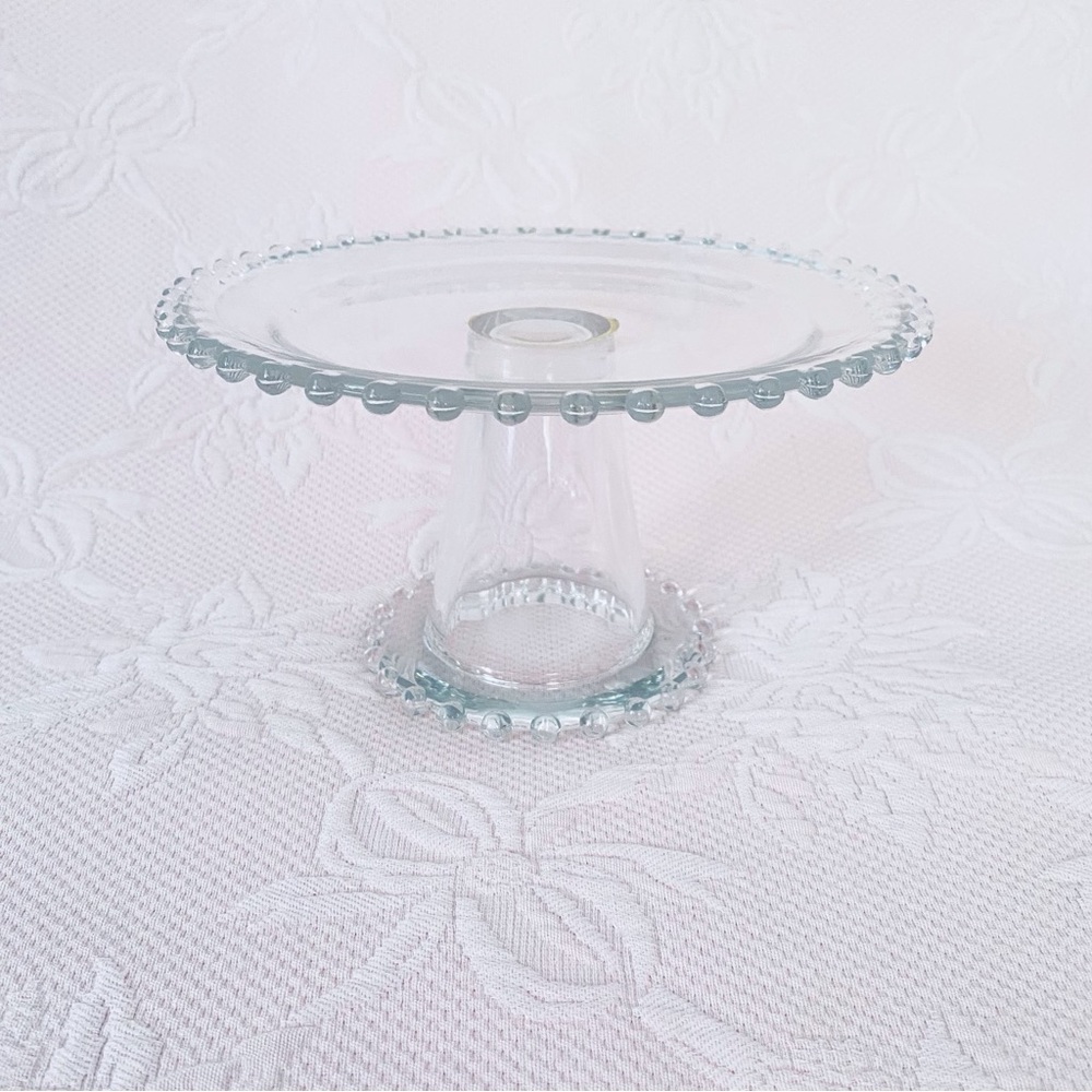 Small Glass Beaded Edge Pedestal Cake Stand